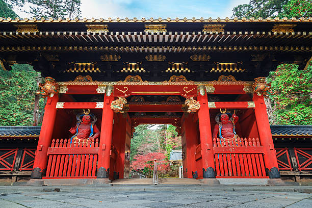 nio-mon puerta en taiyuinbyo santuario de nikko, japón - ni��o fotografías e imágenes de stock