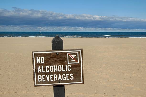 No Alcoholic Beverages Sign at Michigan Beach stock photo