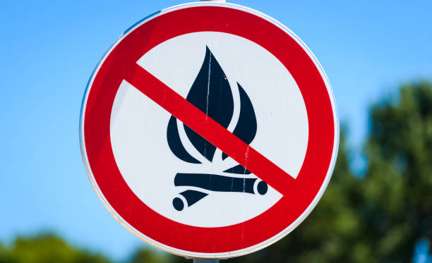 No open fire flame allowed warning sign in Croatia. stock photo