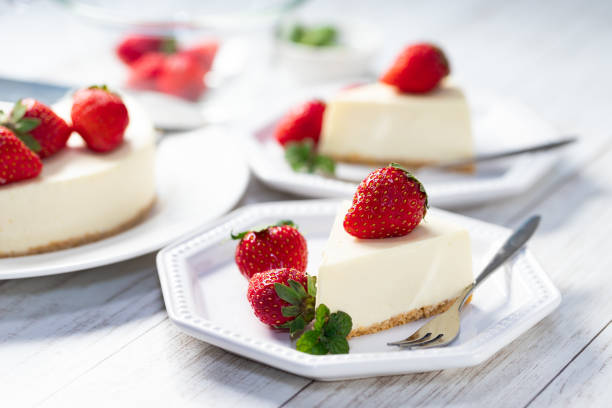 No-bake cheesecake with strawberry and mint stock photo