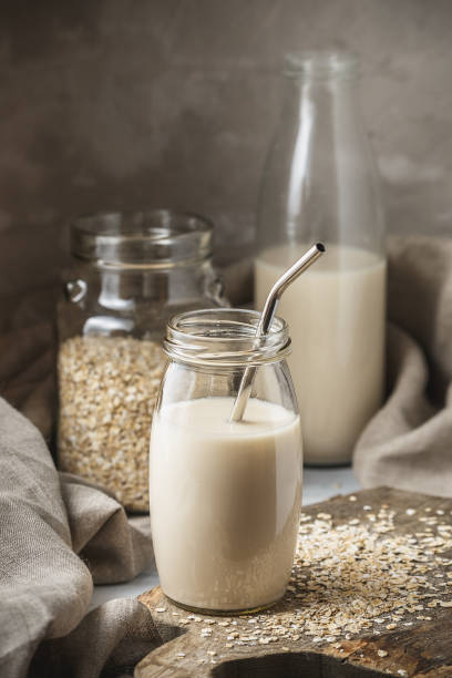Non dairy oat milk for vegan diet stock photo