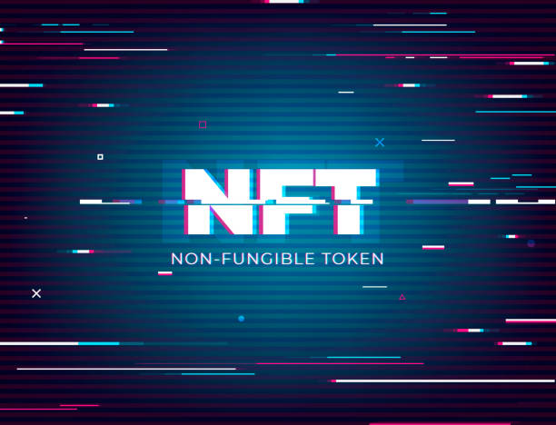 NFT non fungible token, crypto art vector illustration. Abstract digital background of NFT cryptoart and gaming using blockchain technology, unique collectibles concept stock photo