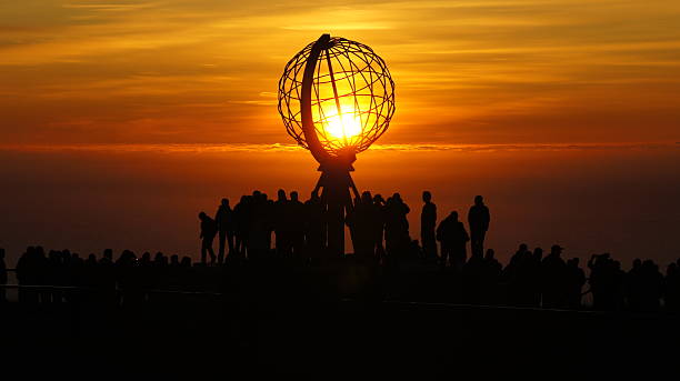 Nordkapp  North Capp Sunset during white night. headland stock pictures, royalty-free photos & images