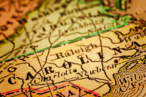 North Carolina State, United States North Carolina State, on an old 1880's map. Selective focus and Canon EOS 5D Mark II with MP-E 65mm macro lens. north carolina us state photos stock pictures, royalty-free photos & images