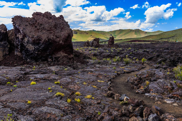 North Crater Flows, Craters of the Moon National Monument North Crater Flows, Craters of the Moon National Monument Idaho volcanic crater stock pictures, royalty-free photos & images