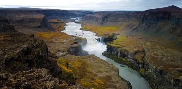 North Iceland: Selfoss Waterfall Near Dettifoss Waterfall High Angle View North Iceland: Selfoss Waterfall Near Dettifoss Waterfall High Angle View iceland dettifoss stock pictures, royalty-free photos & images