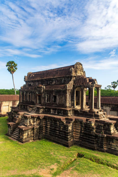 North thousand god library in Angkor Wat. Cambodia. Vertical view. stock photo