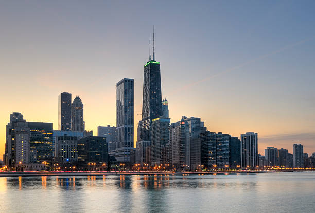 Northern Chicago Skyline at Sunset stock photo