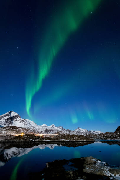 Northern Lights in Lofoten Islands, Norway stock photo