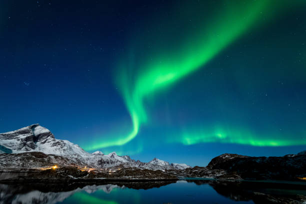 Northern Lights in Lofoten Islands, Norway stock photo