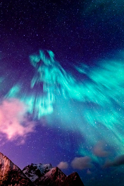 Northern Lights in Unstad stock photo