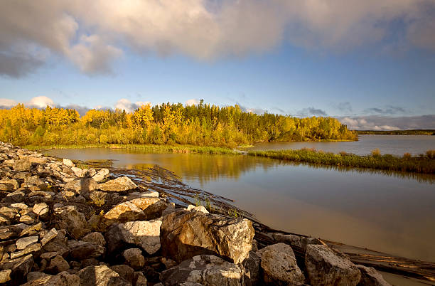 Northern Manitoba Lake near Thompson in Autumn stock photo