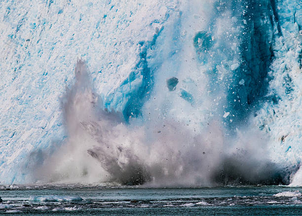 Northwestern Glacier calving into the sea stock photo
