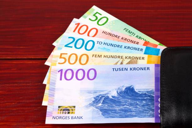 Norwegian money - Krone in the black wallet stock photo