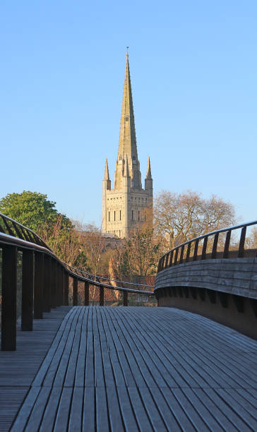 Norwich Cathedral and Peter's Bridge, England stock photo