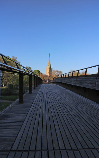 Norwich Cathedral and Peter's Bridge, England stock photo