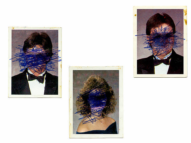 Not my friends anymore These three people used to be my friends but not anymore so I scratched out their faces with a ball point pen because they suck.  Not really but these photos work great for all kinds of grunge, serial killer, horror designs. divorce photos stock pictures, royalty-free photos & images