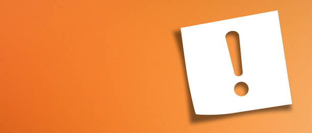Note paper with exclamation mark on panoramic orange background Note paper with exclamation mark on panoramic orange background alertness stock pictures, royalty-free photos & images