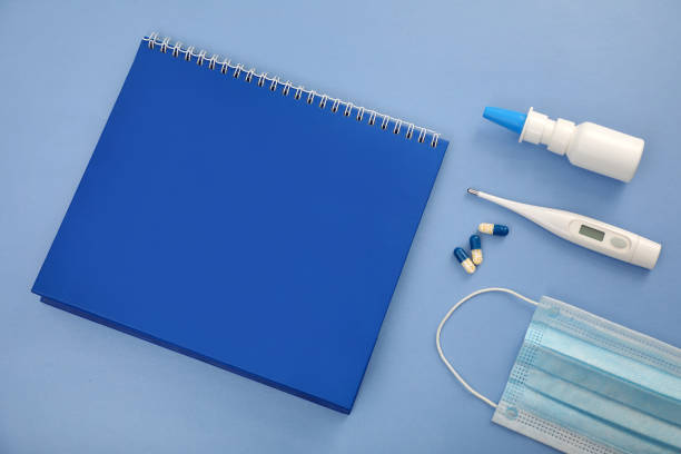 Notepad and medical supplies stock photo