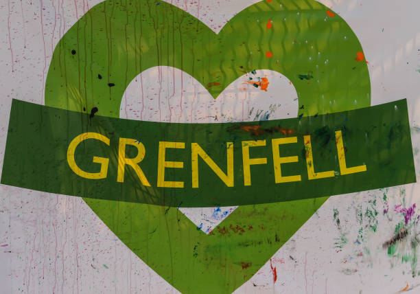 Notting hill carnival 2019 London, UK - 08/25/19 - Banners hung at London's famous Notting Hill festival on August 25th 2019 in memeory of those who died at the Grenfell Tower tragedy 2009 stock pictures, royalty-free photos & images