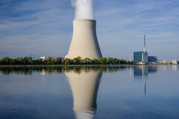 Nuclear power plant Ohu, Landshut Nuclear power plant Ohu near Landshut, Bavaria, Germany river isar stock pictures, royalty-free photos & images