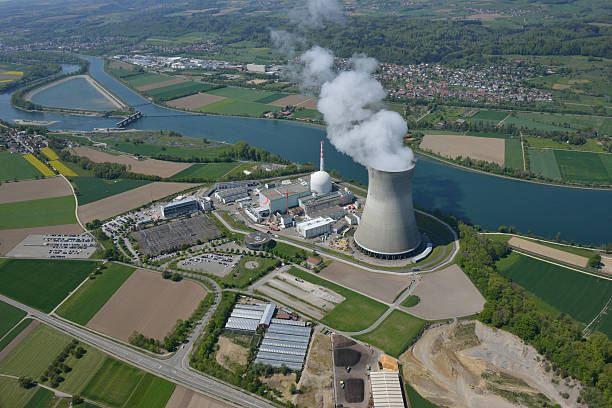 nuclear power plant Flight shot of the Leibstadt nuclear power plant (Switzerland) aargau canton stock pictures, royalty-free photos & images