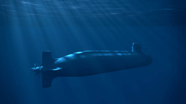 Nuclear submarine under the wave stock photo