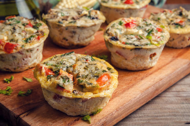 number of vegetable muffins number of delicious egg vegetable muffins savory food stock pictures, royalty-free photos & images