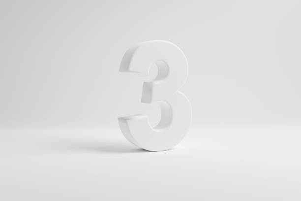 Number three on white background. 3D rendering. stock photo