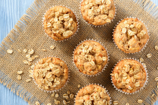Oat muffins with apples and cinnamon. stock photo