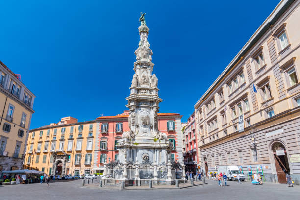 Obelisk Guglia of the Immaculate Virgin on Piazza Gesu Nuovo in Naples (Napoli), Italy. stock photo