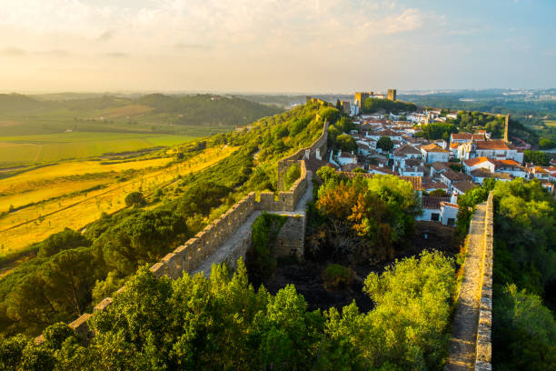 Obidos Medieval Town in Portugal at Sunset stock photo