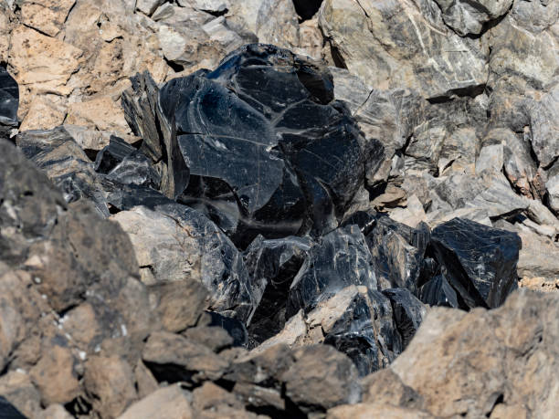 Obsidian Flow Newberry National in Central Oregon stock photo