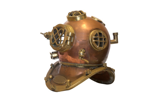 Obsolete diving helmet with clipping path