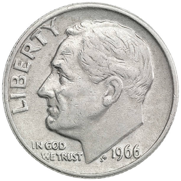 Obverse of the 1966 Roosevelt Dime High resolution and very sharp image, Include clipping path dime stock pictures, royalty-free photos & images