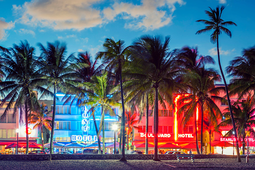 Ocean Drive At Sunset Stock Photo - Download Image Now - iStock