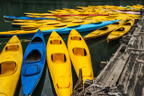 Ocean kayaks background stock photo
