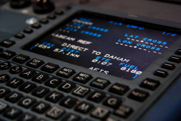 FMS (Flight Management System) of a Falcon Business Jet stock photo