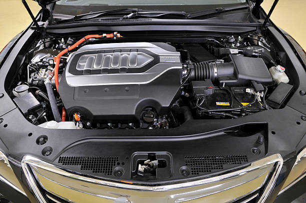 Of hybrid car engine stock photo