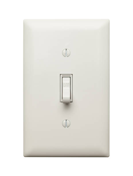 Off Switch Light Switch in the Off Postion Isolated on White Background. light switch stock pictures, royalty-free photos & images