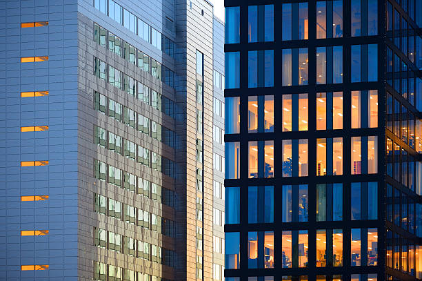 Office buildings in sunset stock photo