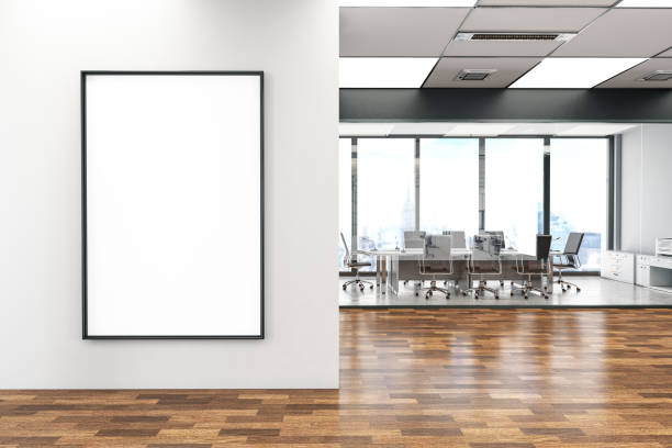 Office with Empty Billboard Office with Empty Billboard. 3D Render poster stock pictures, royalty-free photos & images