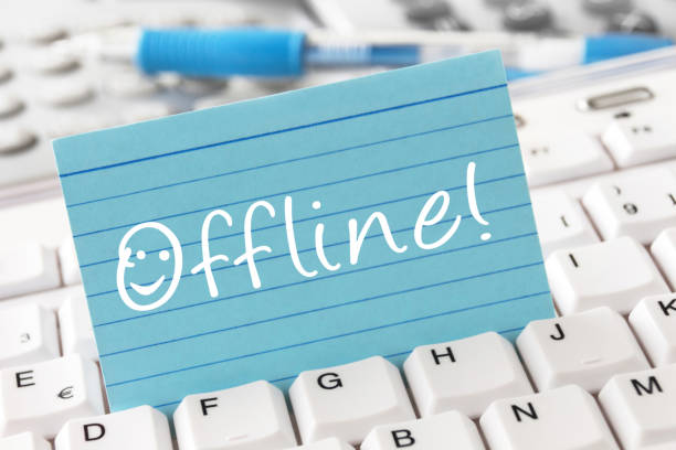 Offline label and computer stock photo