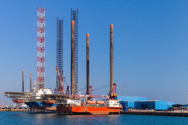 Offshore Supply Ship and crude oil platform. Saudi Arabia port stock photo