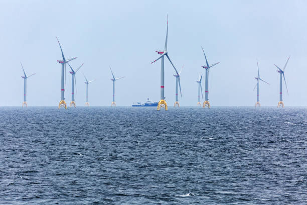 parc éolien offshore - transition énergétique photos et images de collection