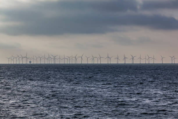 offshore wind park in denmark stock photo