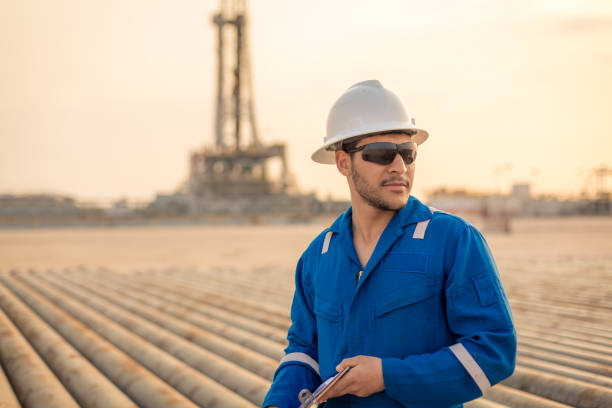Oil and gas engineer at a Rig site stock photo