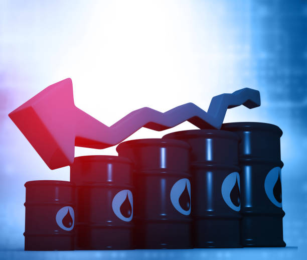 Oil Barrels with falling oil price graph. Oil Barrels with falling oil price graph. oil stock pictures, royalty-free photos & images