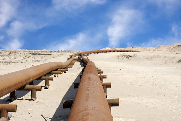 Oil pipeline in the desert of Bahrain stock photo