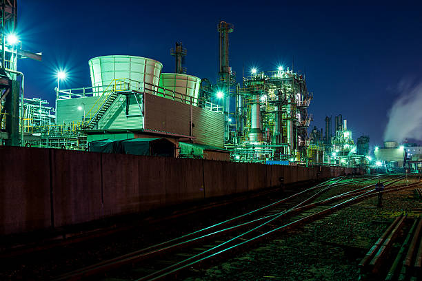 Oil refinery at  Night stock photo